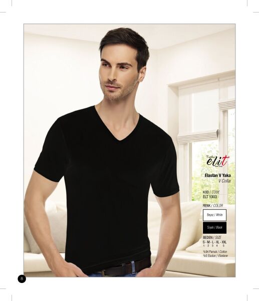 Tutku Elit 1303 Elastan V Yaka Yarım Kol Badi Atlet 6 lı Paket
