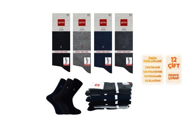 Şirin 7150 Penye Mevsimlik Erkek Çorap 12 li Paket