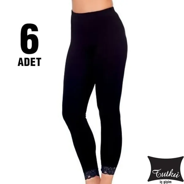 Tutku Uzun Dantelli Kadın Tayt 6 lı Paket