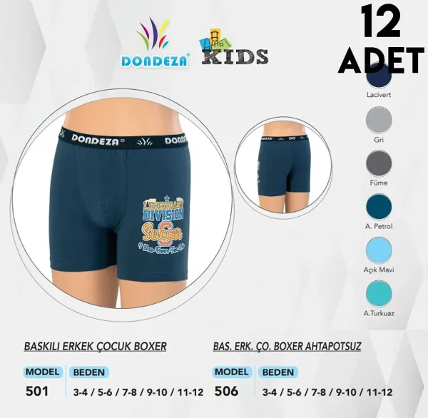 Dondeza 501 Erkek Çocuk Likralı Boxer 12 li Paket