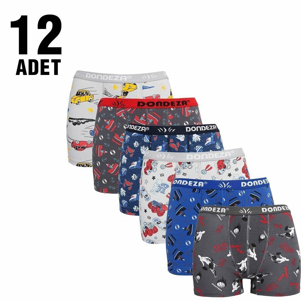 Dondeza 503 Erkek Çocuk Desenli Likralı Boxer 12 li Paket