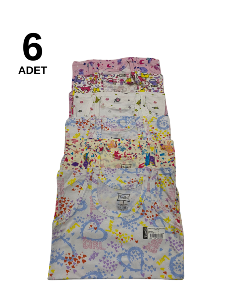 Tutku 0848 Geniş Askılı Desenli Kız Çocuk Atlet 6 lı Paket