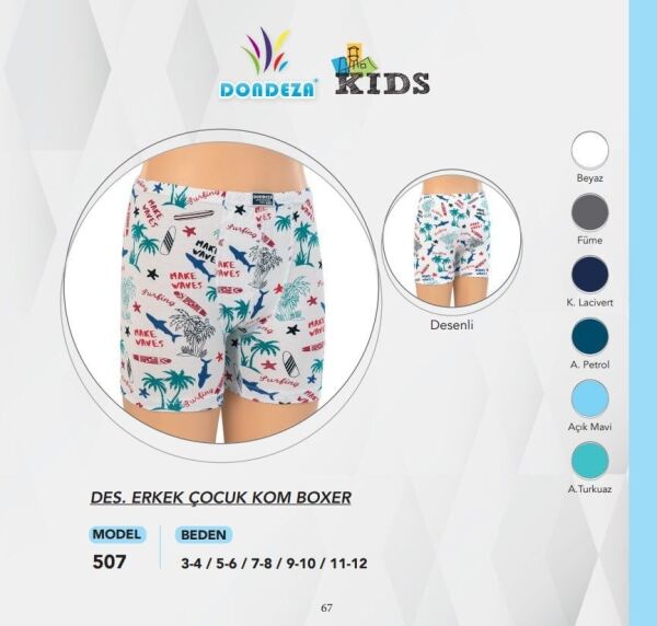 Dondeza 507 Erkek Çocuk Bel Lastik Desenli Boxer 12 li Paket