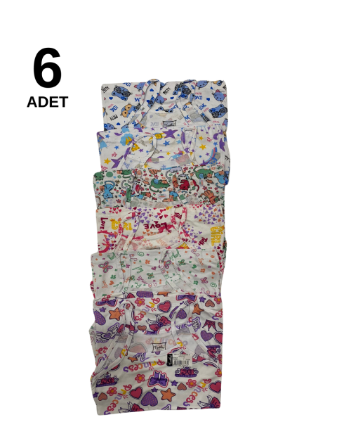Tutku 0850 Kız Çocuk İp Askılı Desenli Kız Atlet 6 lı Paket