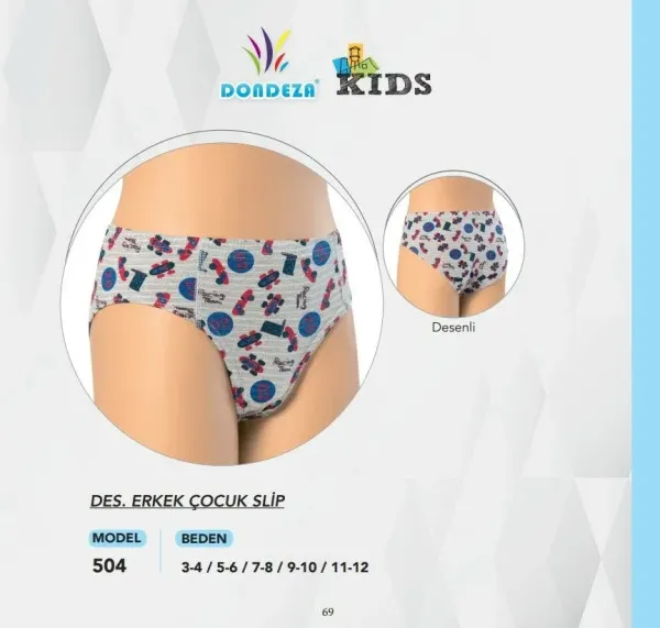 Dondeza 504 Erkek Çocuk Renkli Slip Külot 12 li Paket