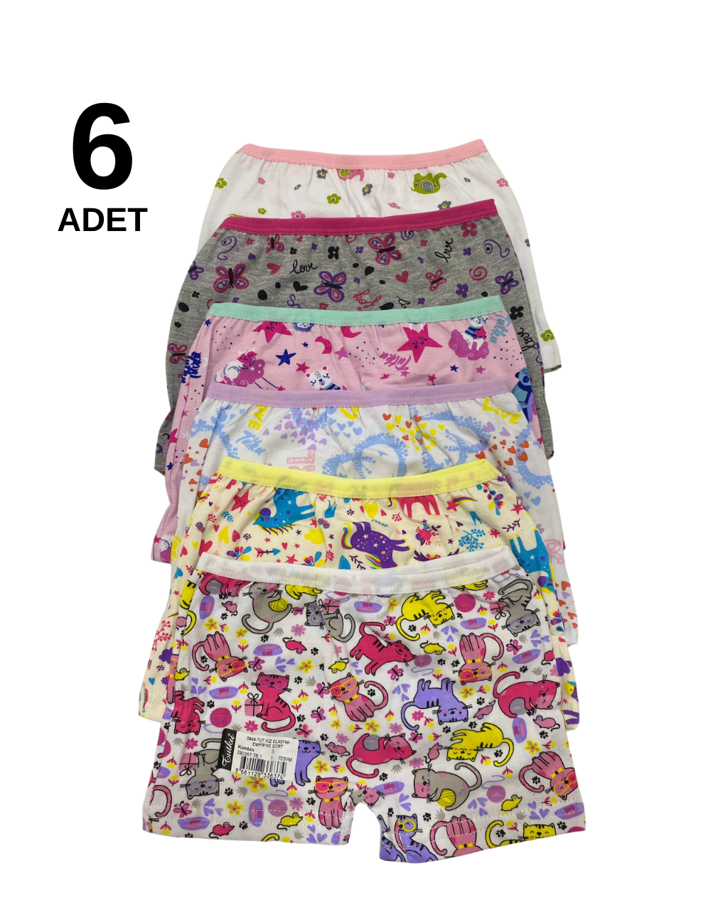 Tutku 0849 Desenli Kız Çocuk Boxer Külot 6 lı Paket