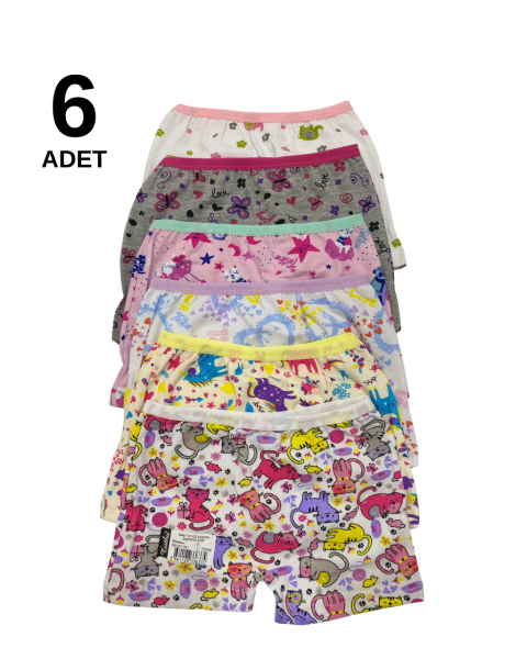 Tutku 0849 Desenli Kız Çocuk Boxer Külot 6 lı Paket