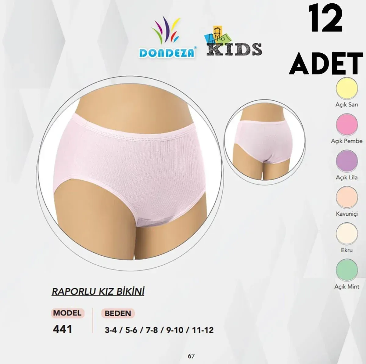 Dondeza 441 Fitilli Kız Çocuk Slip Külot 12 li Paket