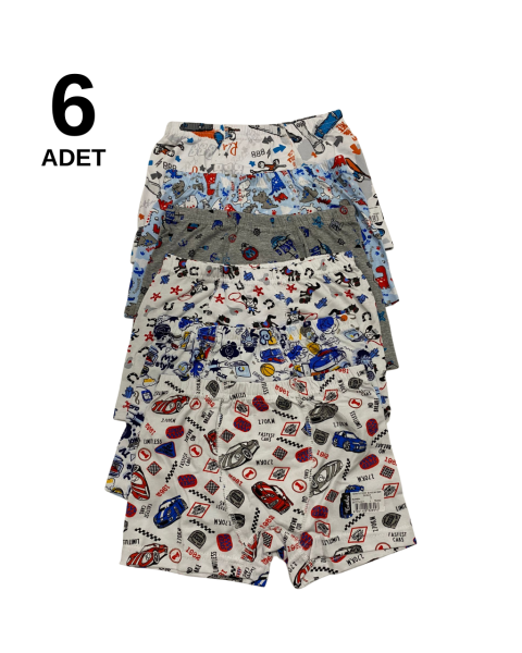 Tutku 0254 Desenli Erkek Çocuk Boxer 6 lı Paket