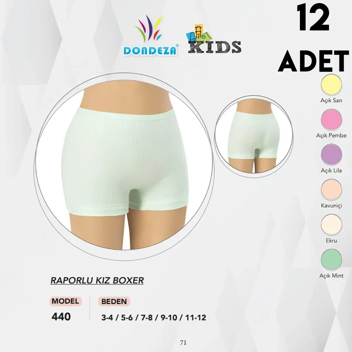 Dondeza 440 Fitilli Kız Çocuk Boxer Külot 12 li Paket