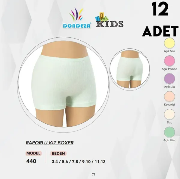 Dondeza 440 Fitilli Kız Çocuk Boxer Külot 12 li Paket