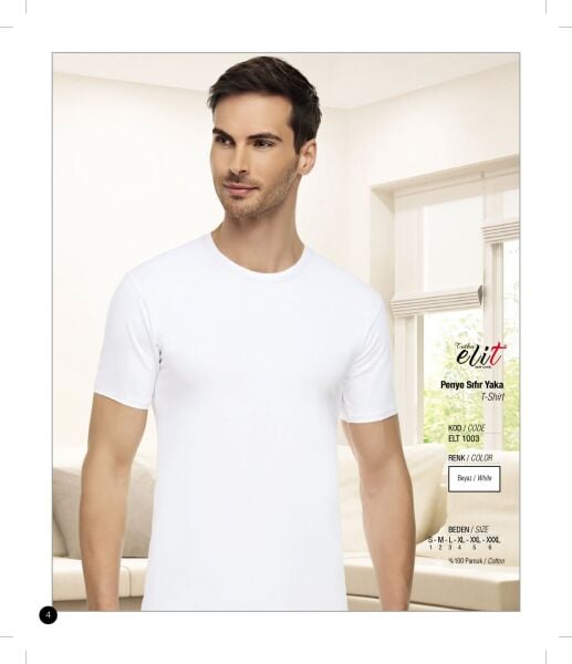 Tutku Elit 1003 %100 Pamuk Penye Sıfır Yaka Fanila 6 lı Paket