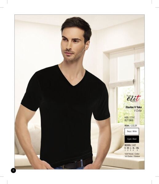 Tutku Elit 1303 Elastan V Yaka Yarım Kol Badi Atlet 6 lı Paket