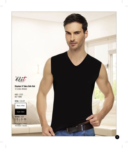 Tutku Elit 1305 Elastan V Yaka Sıfır Kol Atlet 6 lı Paket